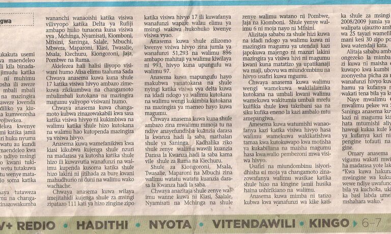 Research on student pregnancy among Kisarwe Rufiji and districts